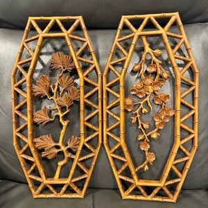 1970s Syroco Bamboo Wall Plaque Decor Dart Homco Boho Dogwood Tiki